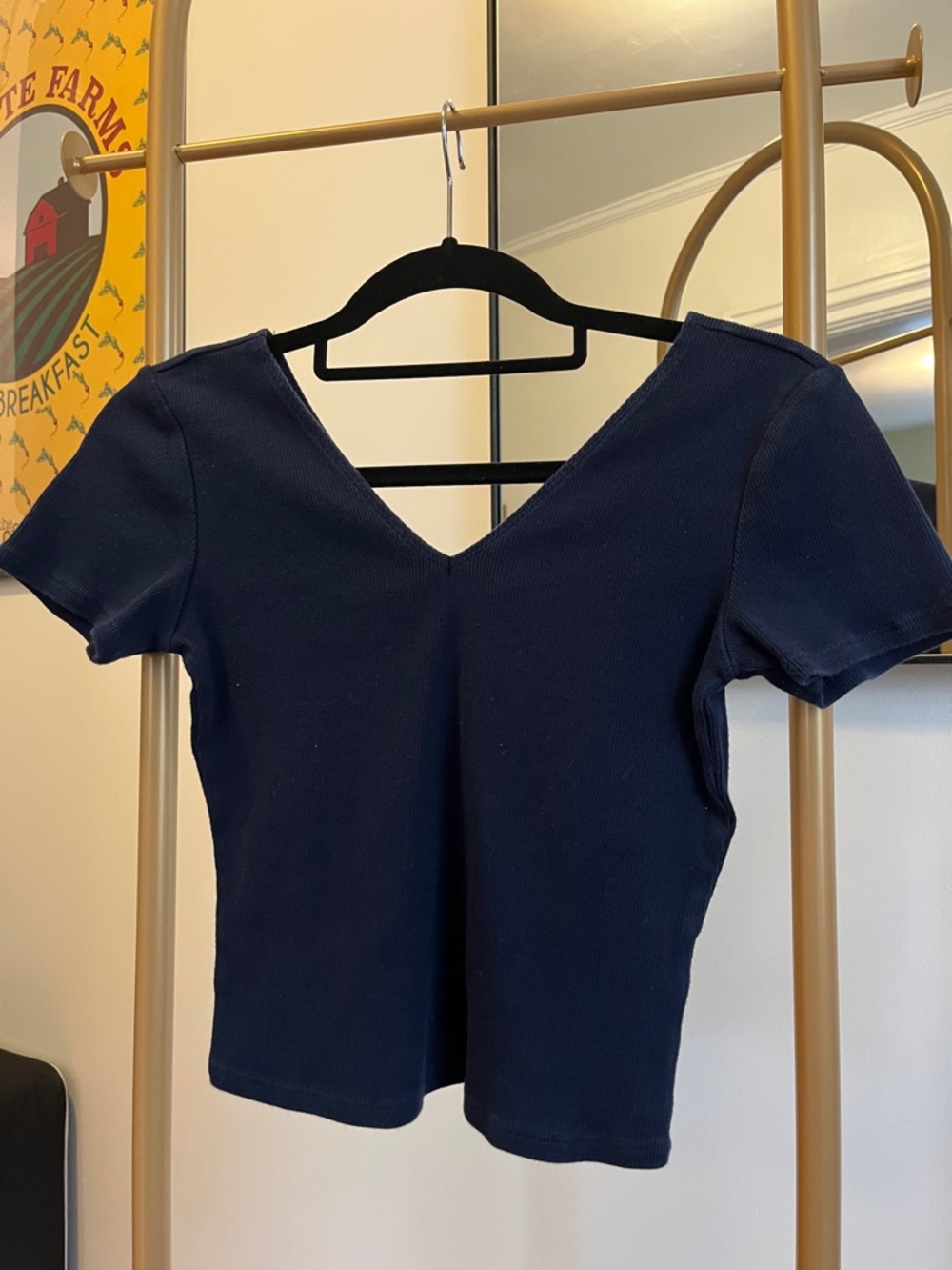 Garage Navy V-Neck Short Sleeve Top